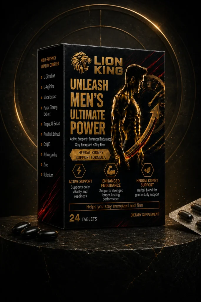 Front and side view of the LION KING 24-tablet package